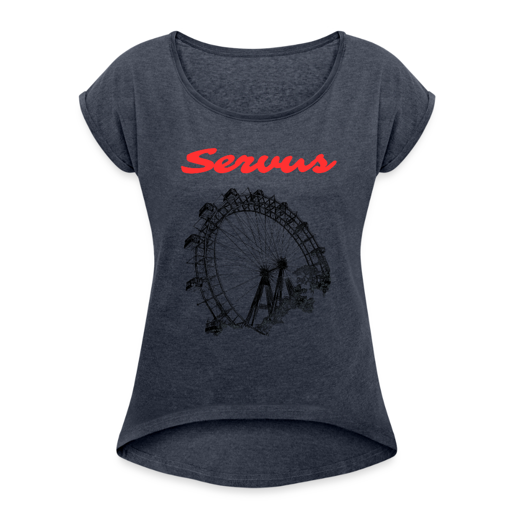 Servus (dt. Hallo) in rot & Wiener Riesenrad in schwarz, Locker sitzendes Frauen T-Shirt - Navy meliert