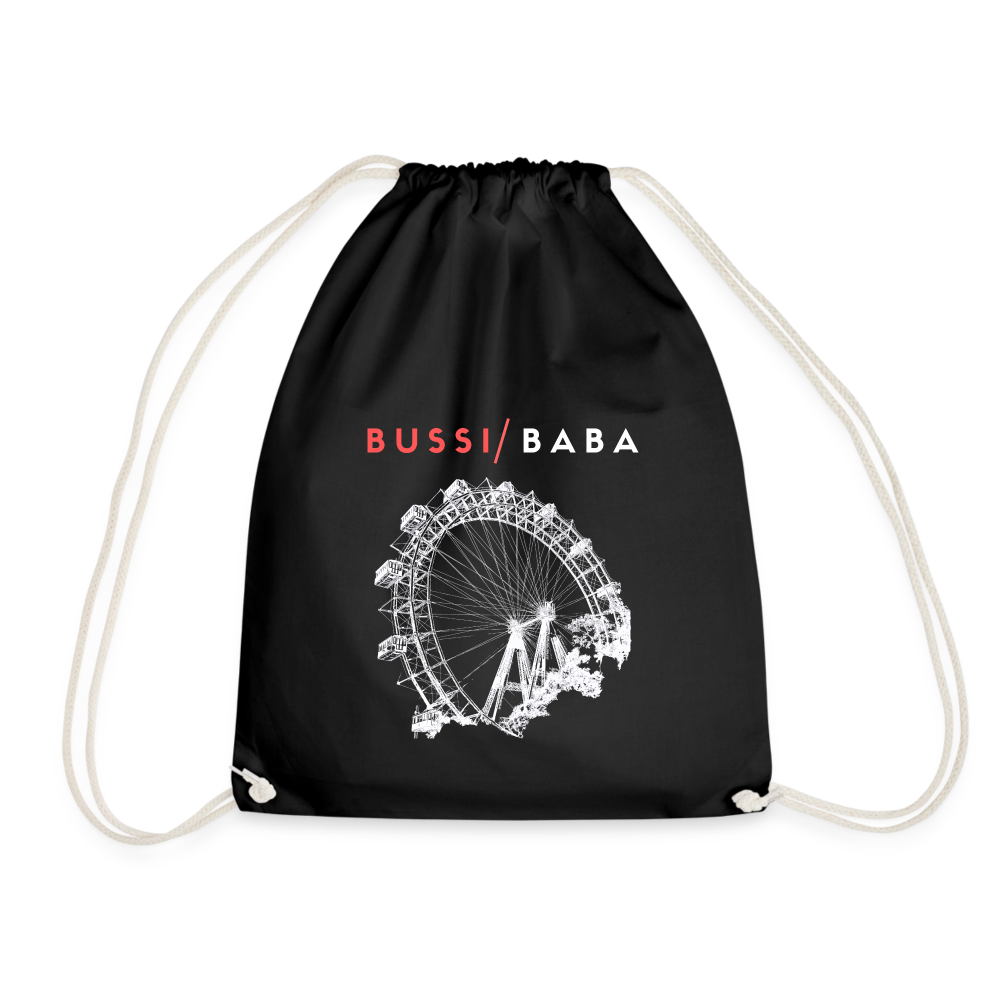 Bussi Baba korallenrot - Wiener Riesenrad in weiß, Gym Bag - Turnsackerl (dt. Turnbeutel) - Schwarz