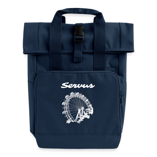 Servus (dt. Hallo) & Wiener Riesenrad in weiß, Rucksack mit Tragerl (dt. Griffen zum Tragen) - Navy