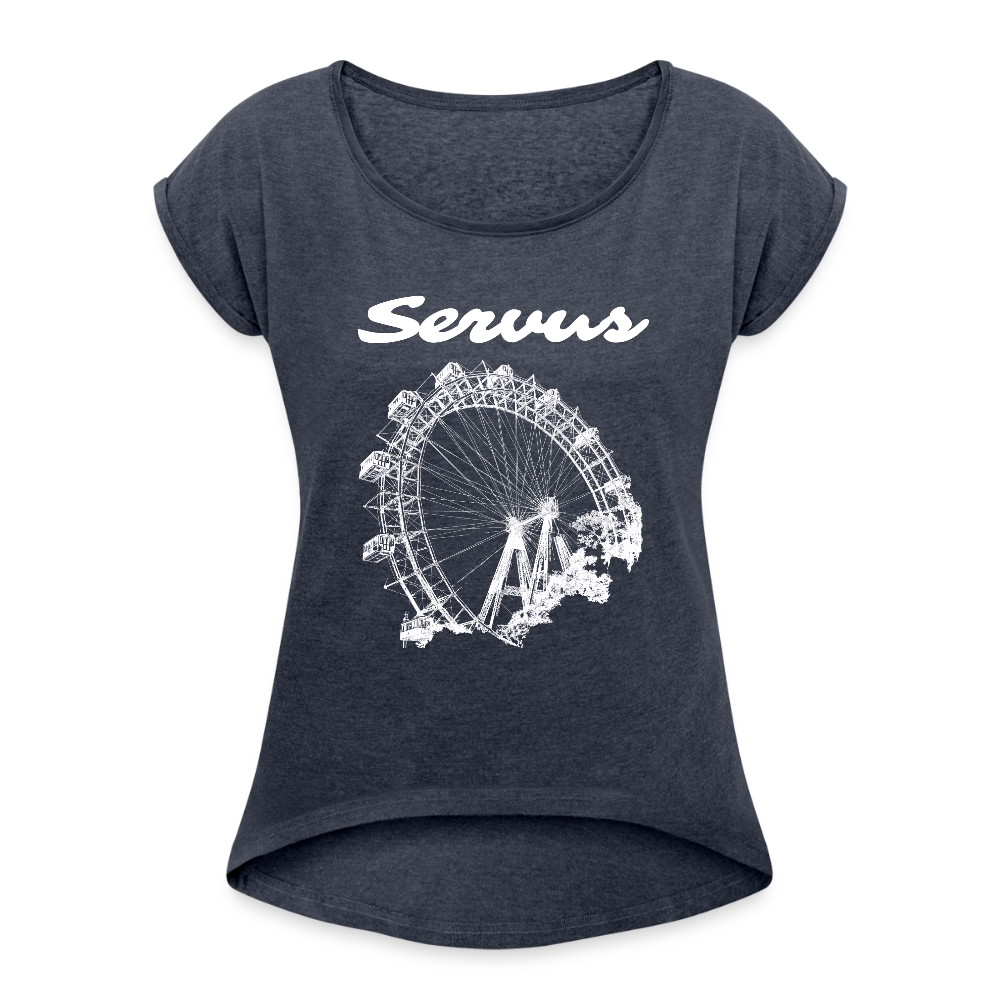 Servus (dt. Hallo) und Wiener Riesenrad in weiß, Lockeres Frauen T-Shirt - Navy meliert