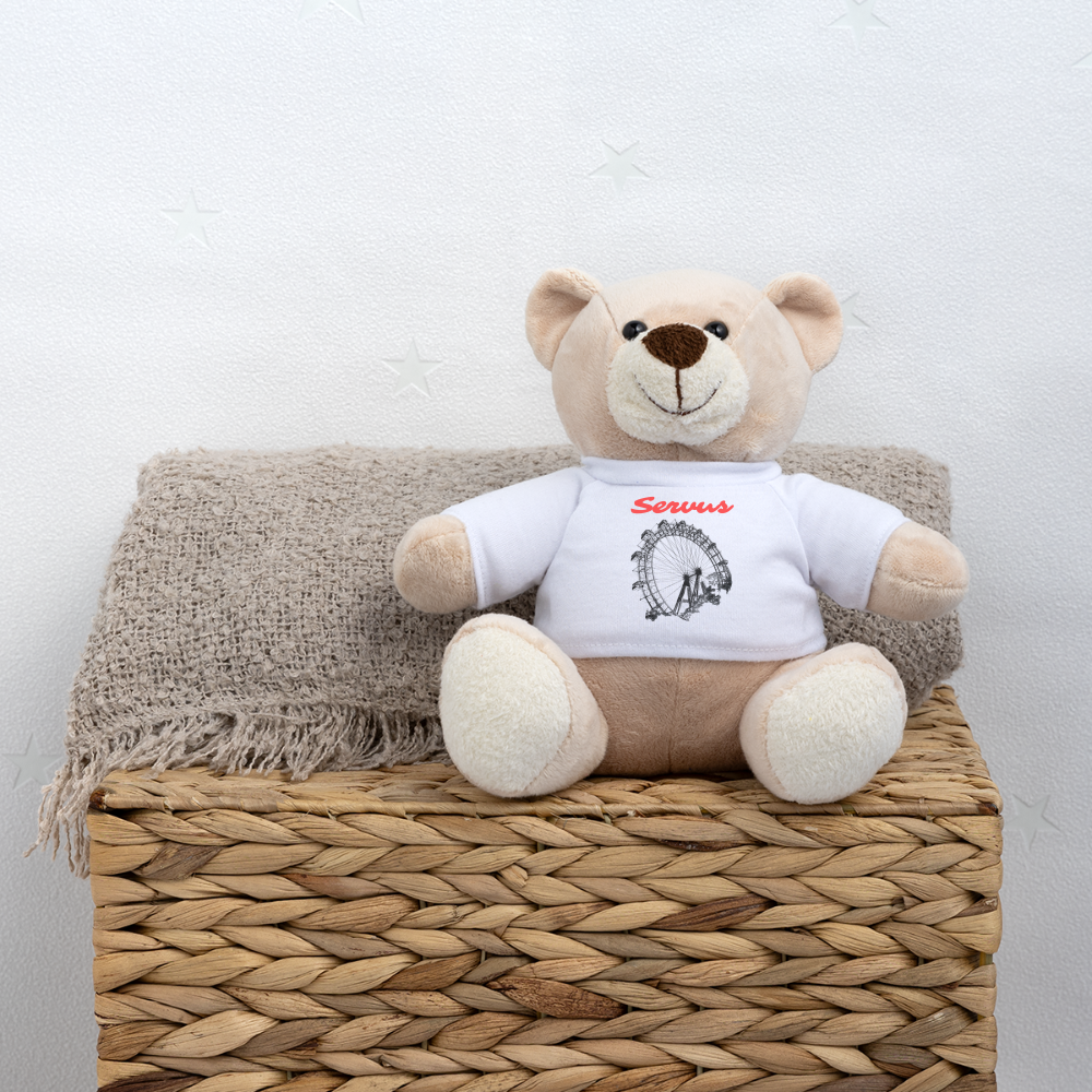 Servus (dt. Hallo) in rot und Wiener Riesenrad in schwarz, Teddy - Weiß