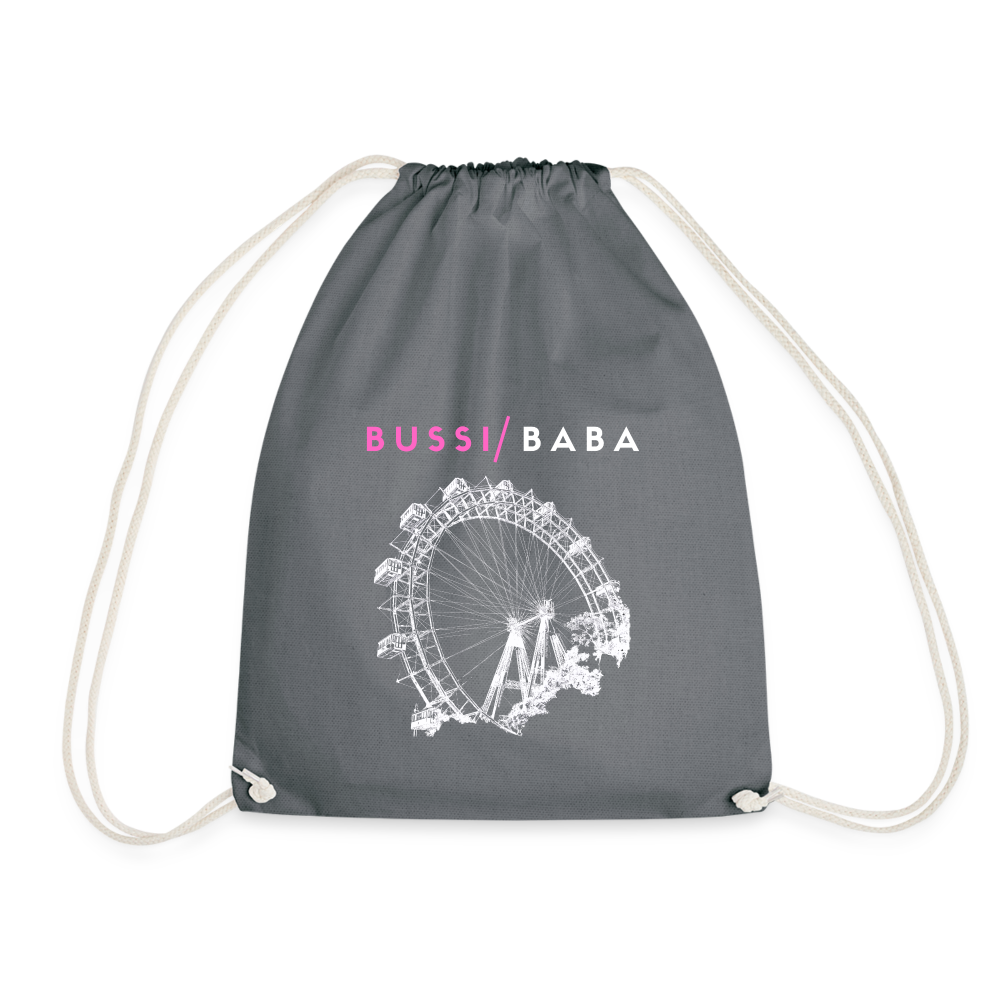 Bussi Baba pink - Wiener Riesenrad in weiß, Gym Bag - Turnsackerl (dt. Turnbeutel) - Grau