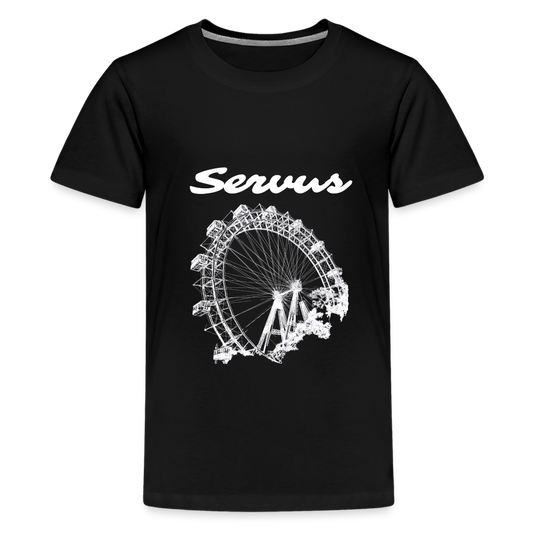 Servus (dt. Hallo) und Wiener Riesenrad in weiß, Teenager (10 - 12 Jahre) Premium T-Shirt - Schwarz