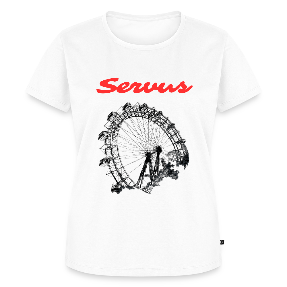 Servus (dt. Hallo) in rot & Wiener Riesenrad in schwarz, Frauen Premium T-Shirt - Weiß