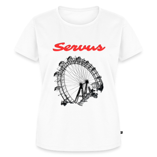 Servus (dt. Hallo) in rot & Wiener Riesenrad in schwarz, Frauen Premium T-Shirt - Weiß