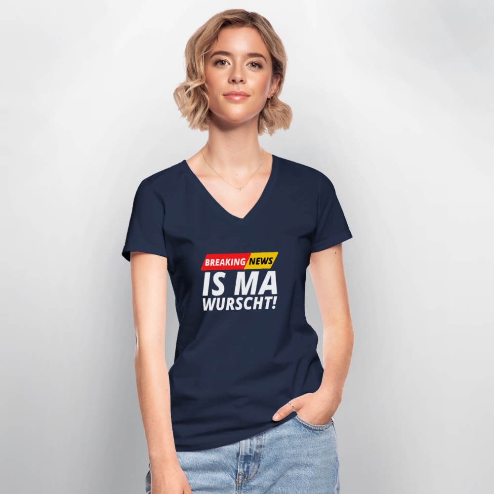 Breaking News: IS MA WURSCHT! Klassisches Frauen T-Shirt mit V-Ausschnitt - Navy