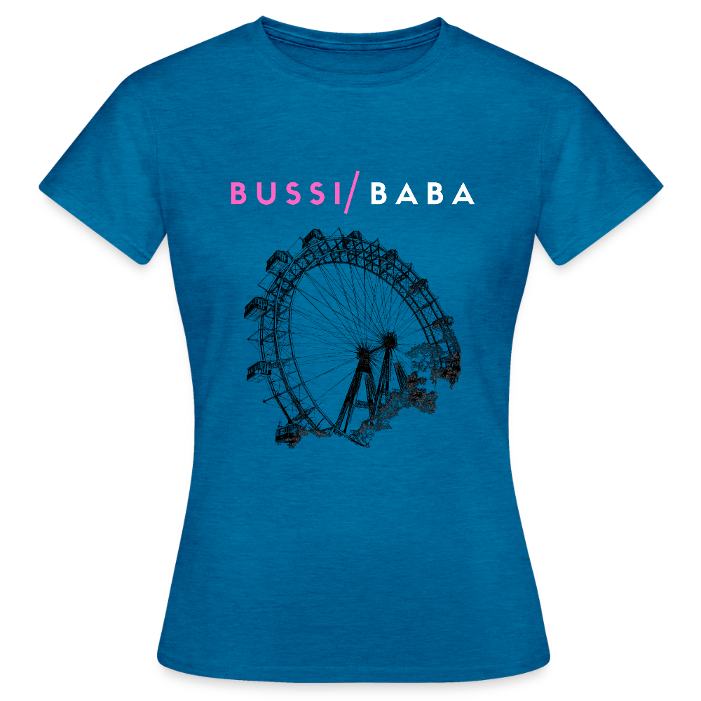 Bussi Baba pink - Wiener Riesenrad in schwarz, Frauen T-Shirt - Antikblaues Saphir meliert