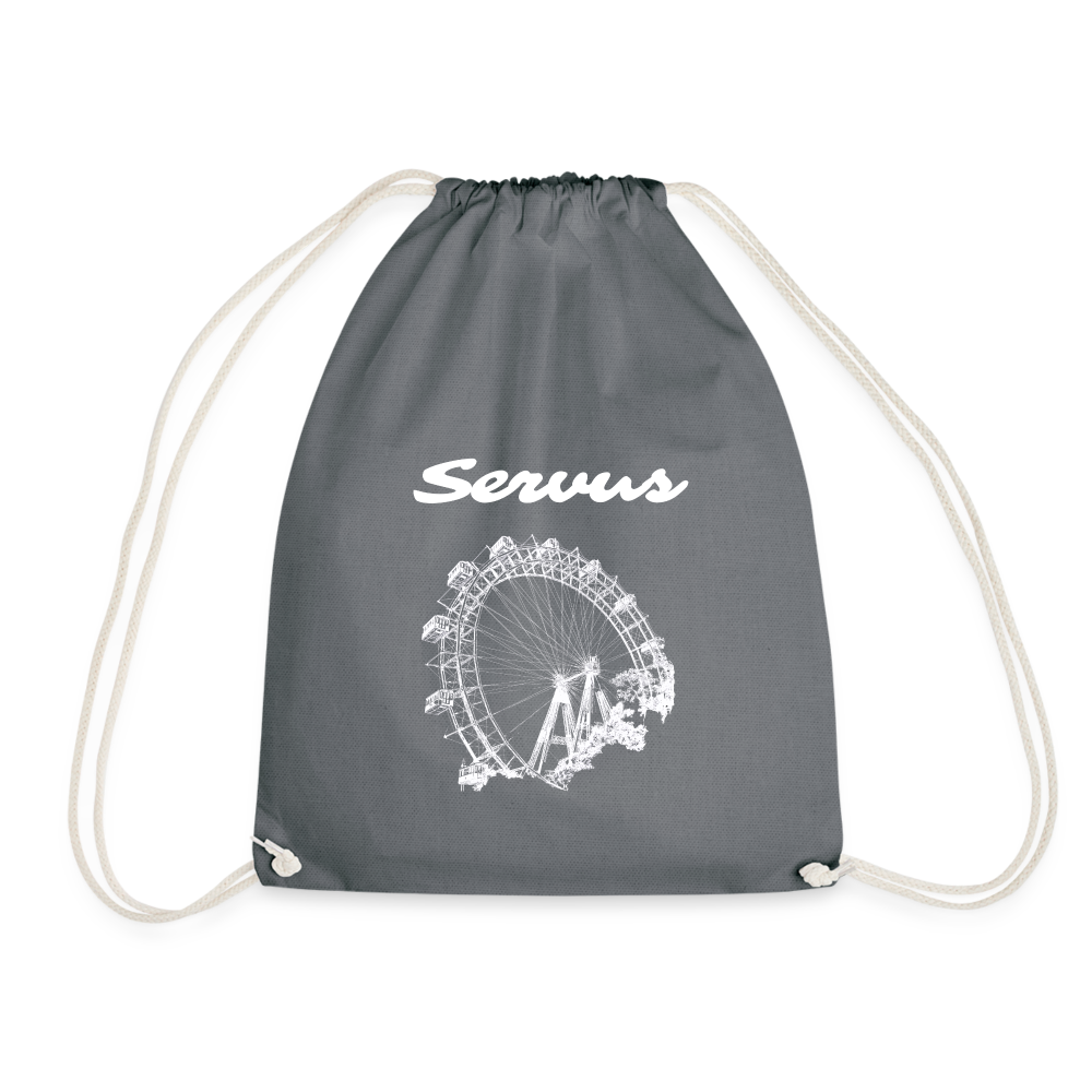Servus (dt. Hallo) & Wiener Riesenrad in weiß, Gym/ Beach Bag - Turnsackerl (dt. Turnbeutel) - Grau