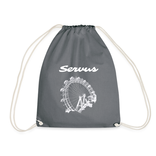 Servus (dt. Hallo) & Wiener Riesenrad in weiß, Gym/ Beach Bag - Turnsackerl (dt. Turnbeutel) - Grau