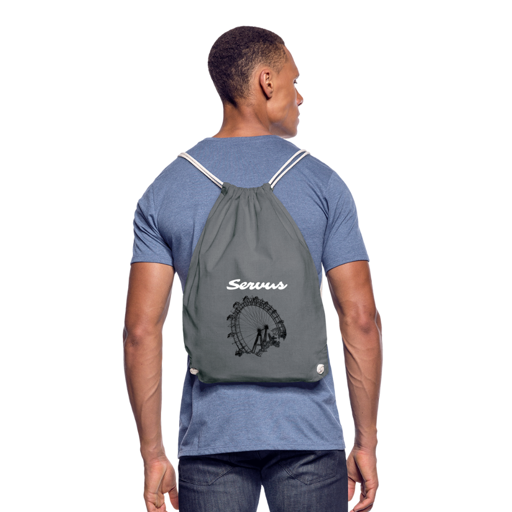 Servus (dt. Hallo) in weiß & Wiener Riesenrad in schwarz, Gym/ Beach Bag - Turnsackerl (dt. Turnbeutel) - Grau