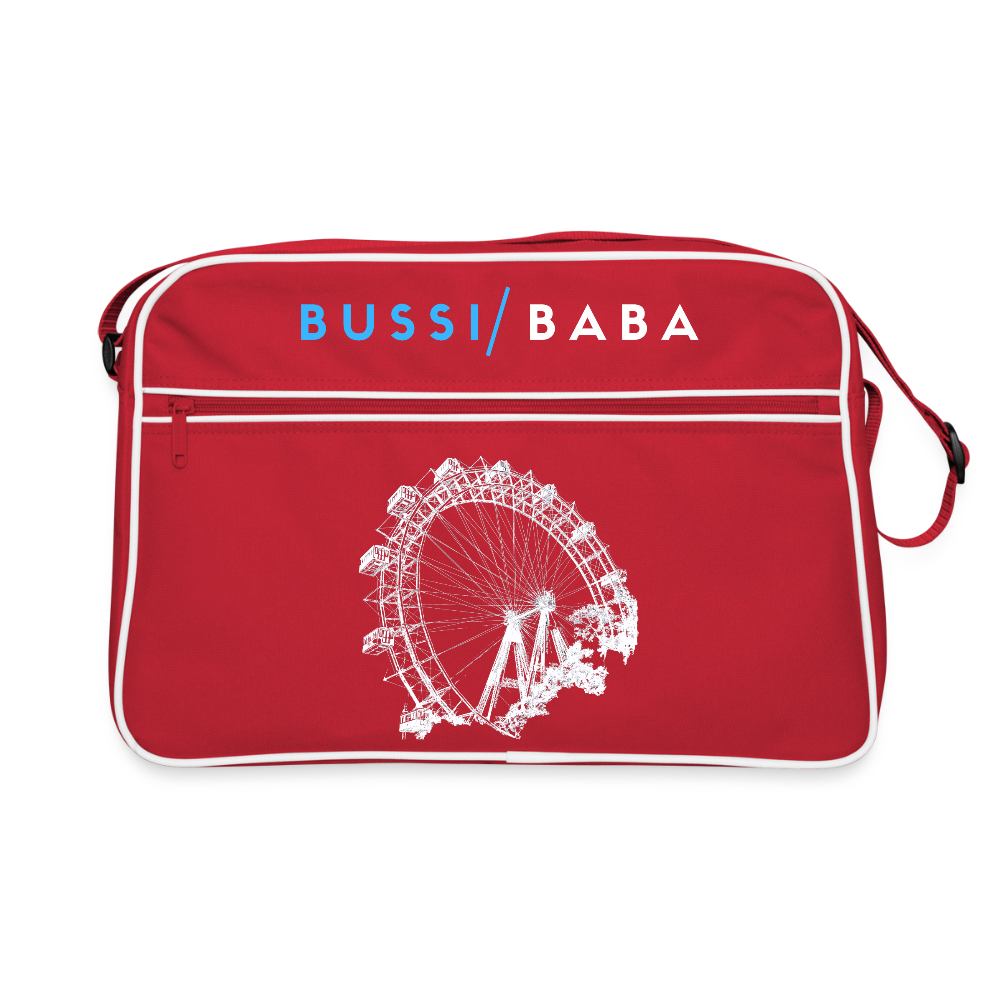 Bussi Baba hellblau - Wiener Riesenrad in weiß, Retro Tasche - Rot/Weiß