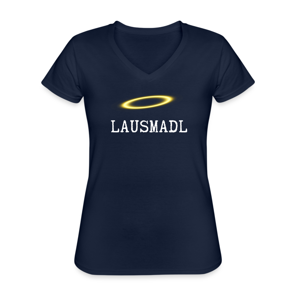 Lausmadl, bayerisches und österreichisches Lausmädchen oder Lausmensch, Klassisches Frauen T-Shirt mit V-Ausschnitt - Navy