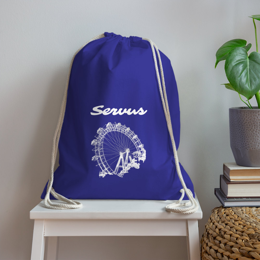 Servus (dt. Hallo) & Wiener Riesenrad in weiß, Gym/ Beach Bag - Turnsackerl (dt. Turnbeutel) - Königsblau