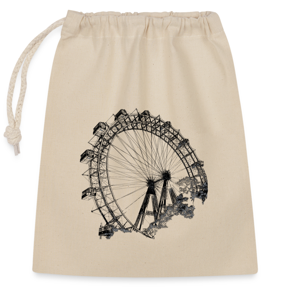 Wiener Riesenrad in schwarz, Verschließbares Geschenksackerl (dt. Geschenkbeutel) aus Baumwolle (25x30cm) - Natur