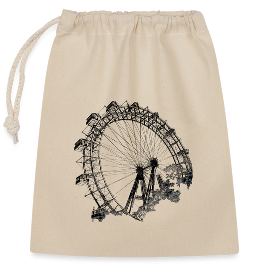 Wiener Riesenrad in schwarz, Verschließbares Geschenksackerl (dt. Geschenkbeutel) aus Baumwolle (25x30cm) - Natur