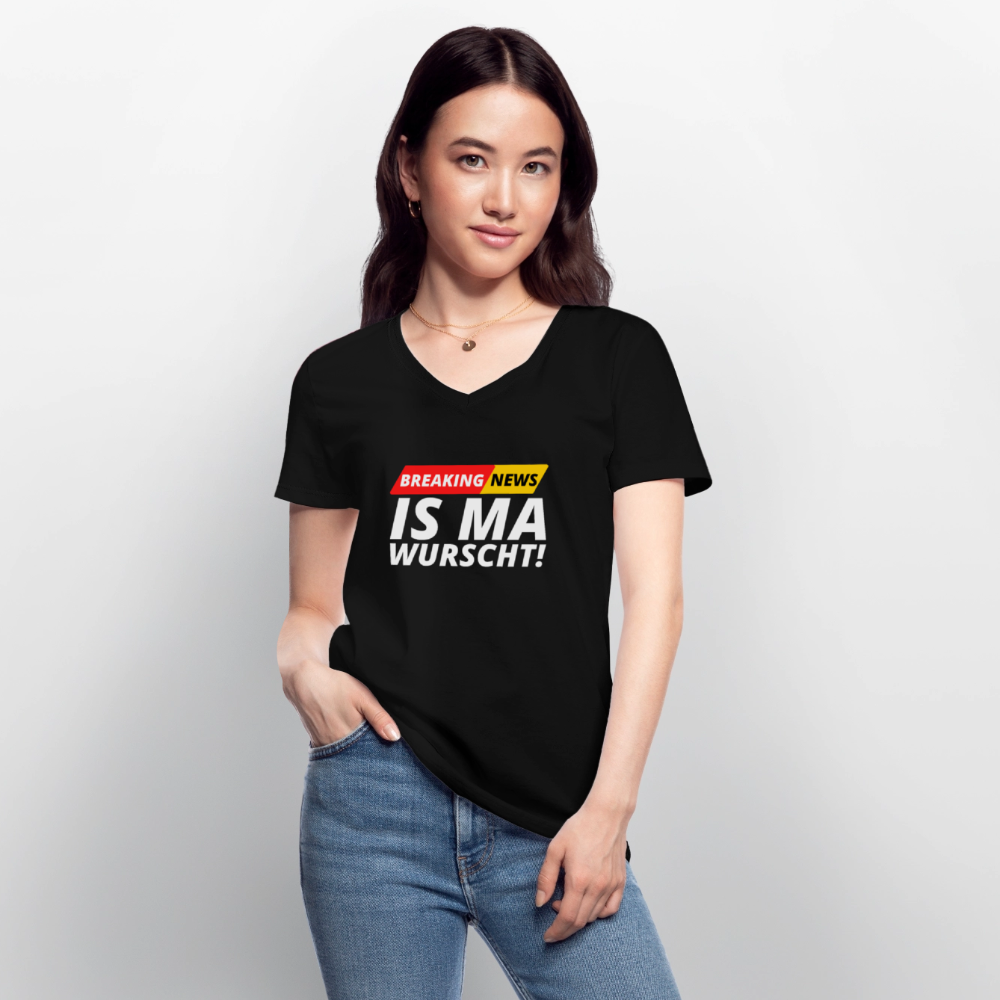 Breaking News: IS MA WURSCHT! Klassisches Frauen T-Shirt mit V-Ausschnitt - Schwarz