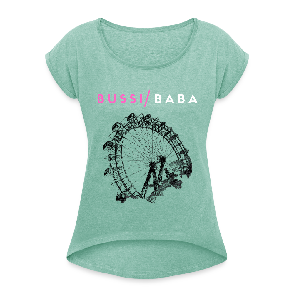 Bussi Baba pink - Wiener Riesenrad in schwarz, lockeres Frauen T-Shirt - Minze meliert