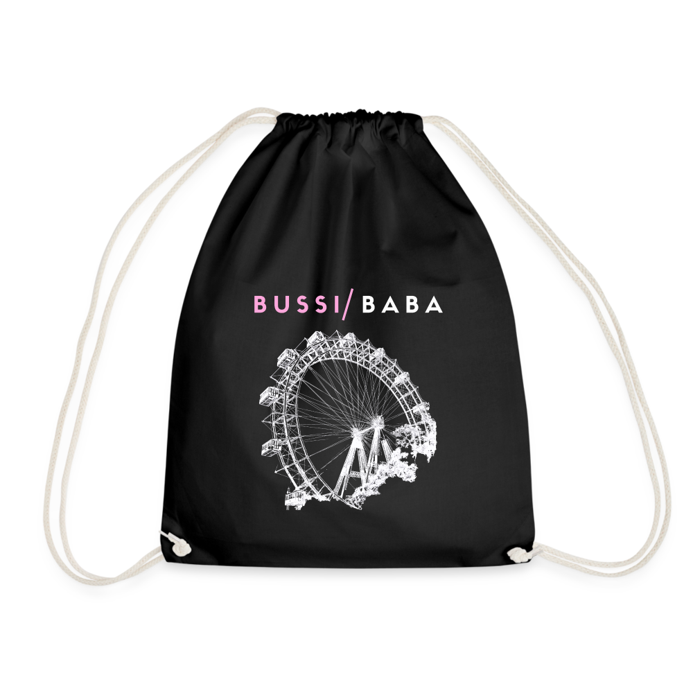 Bussi Baba rosa - Wiener Riesenrad in weiß, Gym Bag - Turnsackerl (dt. Turnbeutel) - Schwarz