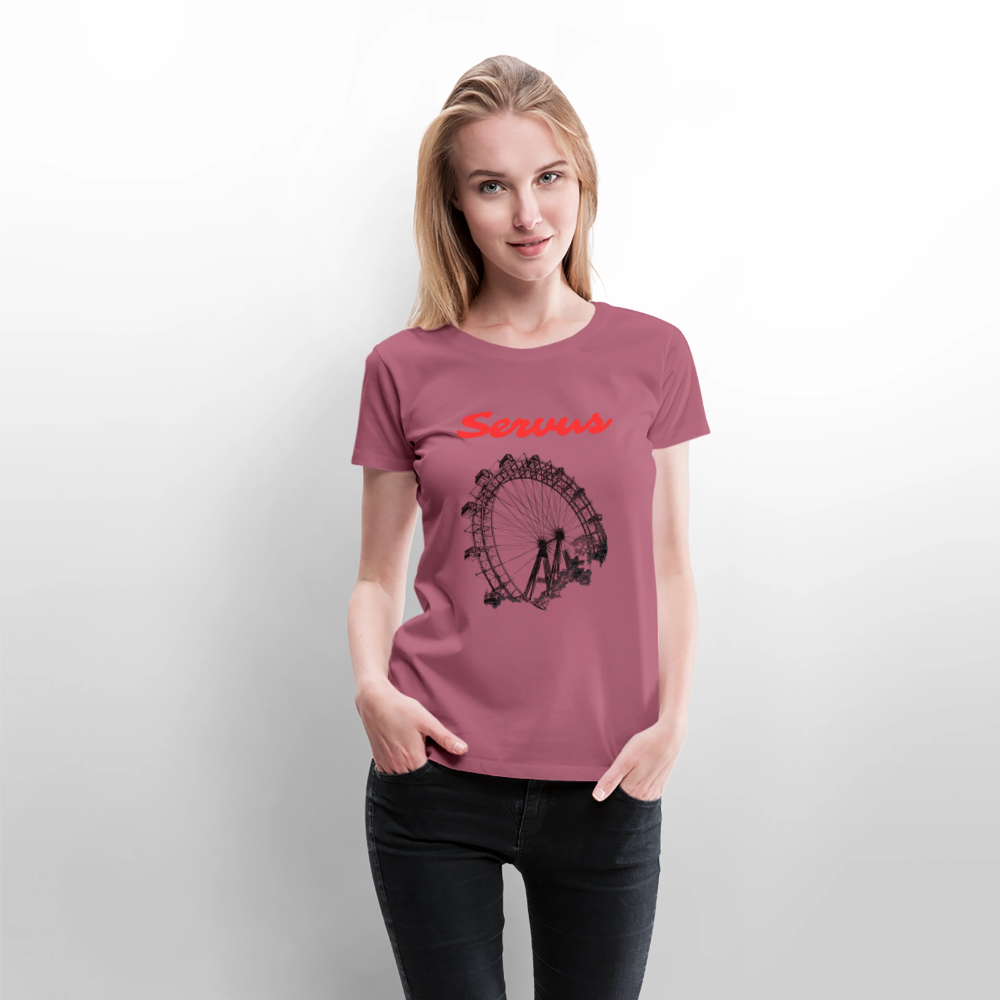 Servus (dt. Hallo) in rot & Wiener Riesenrad in schwarz, Frauen Premium T-Shirt - Mauve