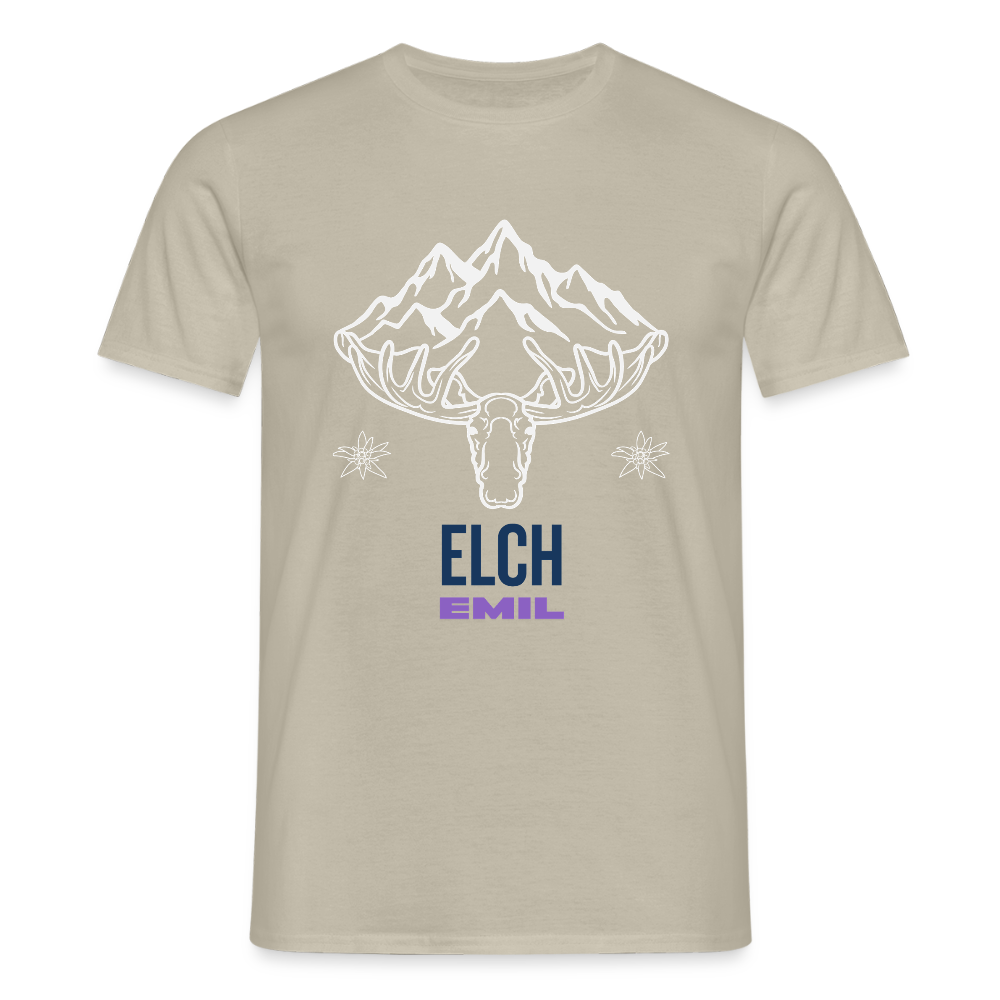 Elch Emil in Österreich, Männer T-Shirt - Sandbeige