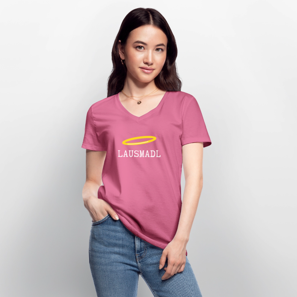 Lausmadl, Klassisches Frauen T-Shirt mit V-Ausschnitt - Pink
