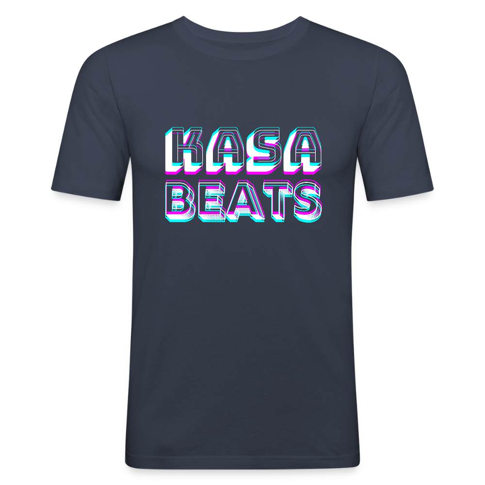 KASA BEATS - funky 3D letters, Men Slim Fit T-Shirt - Navy