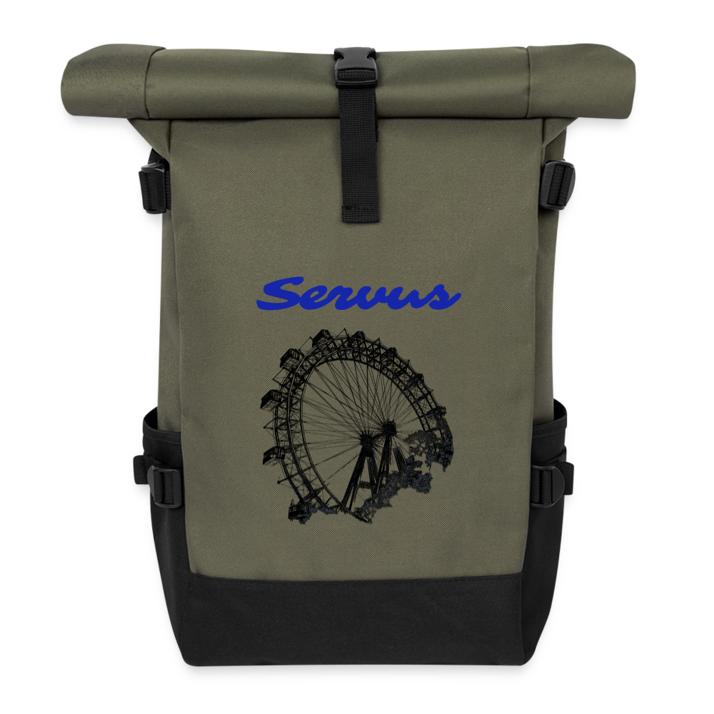 Servus (dt. Hallo) in blau & Wiener Riesenrad in schwarz, Rucksack - Olive/Schwarz
