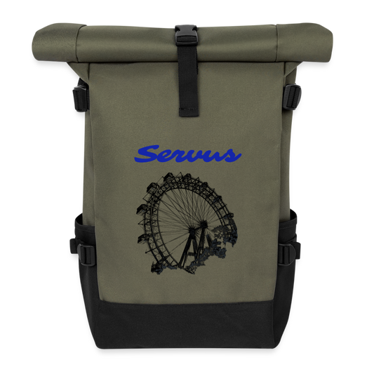 Servus (dt. Hallo) in blau & Wiener Riesenrad in schwarz, Rucksack - Olive/Schwarz