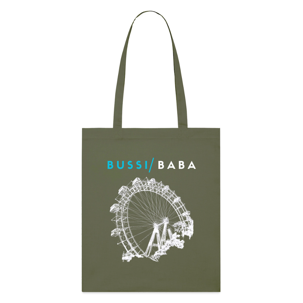 Bussi Baba aquablau - Wiener Riesenrad in weiß, Stanley/Stella Bio-Stoffsackerl - Khaki