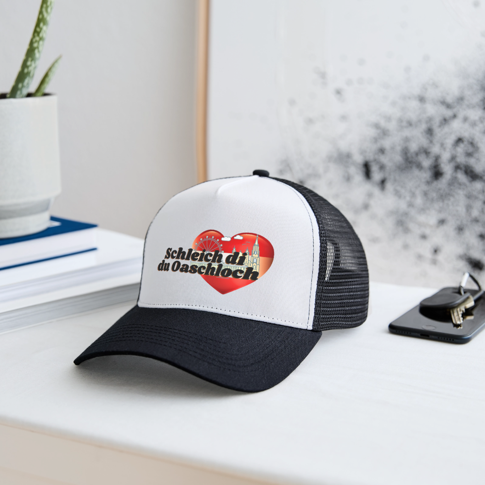 Schleich di du Oaschloch - Wien im Herzen, Trucker Cap/ Kapperl - Weiß/Schwarz