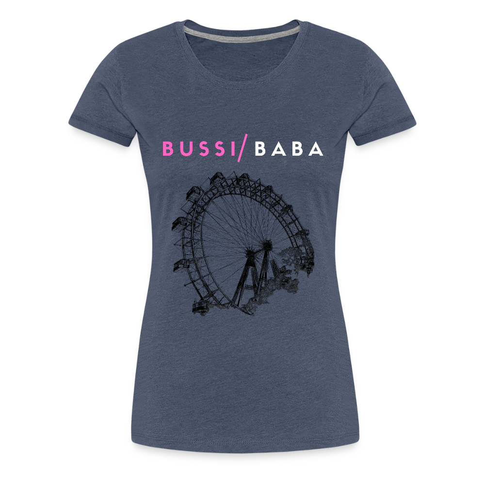 Bussi Baba pink - Wiener Riesenrad in schwarz, Frauen Premium T-Shirt - Blau meliert