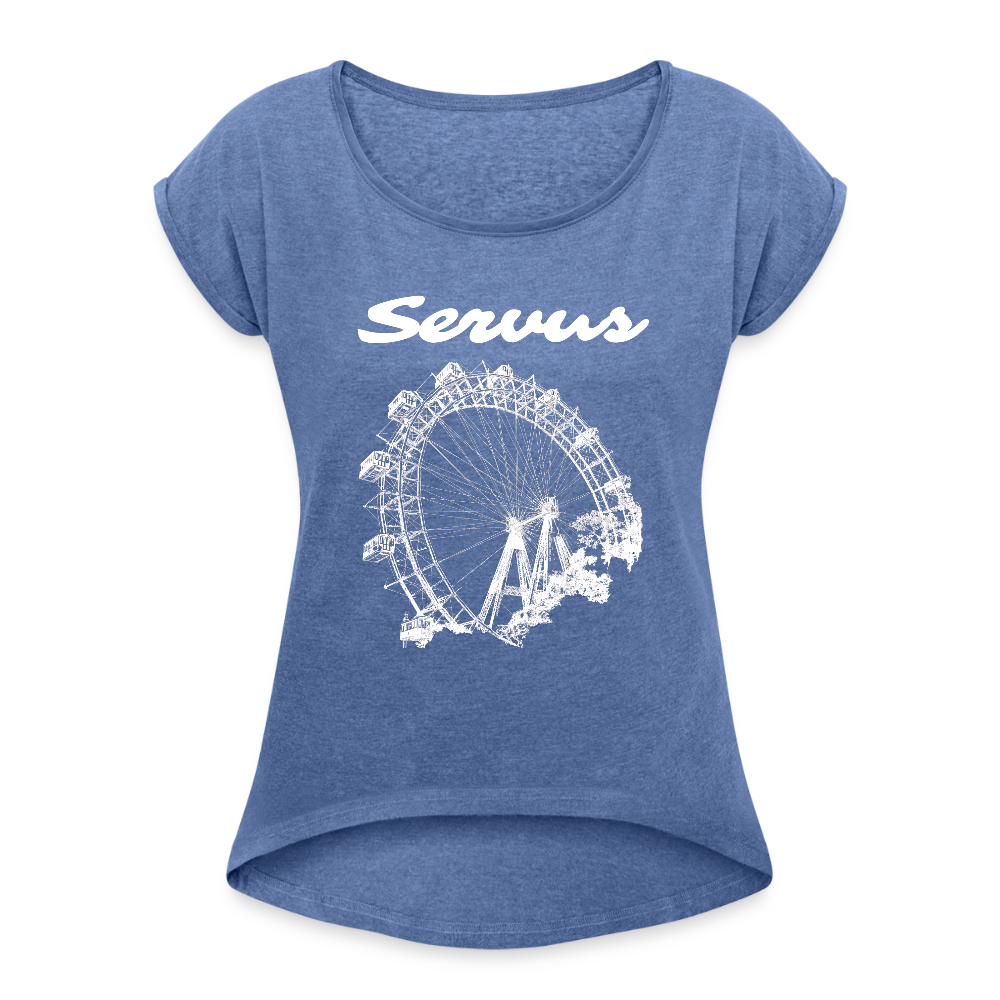 Servus (dt. Hallo) und Wiener Riesenrad in weiß, Lockeres Frauen T-Shirt - Denim meliert