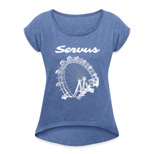 Servus (dt. Hallo) und Wiener Riesenrad in weiß, Lockeres Frauen T-Shirt - Denim meliert