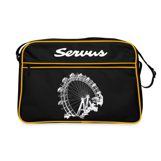 Servus & Wiener Riesenrad in weiß, Retro Tasche - Schwarz/Gold