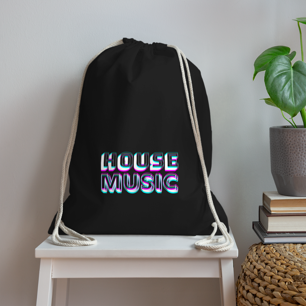 HOUSE MUSIC, funky 3D letters, Little Backpack/ Gym Bag - Turnsackerl (dt. Turnbeutel) - Schwarz