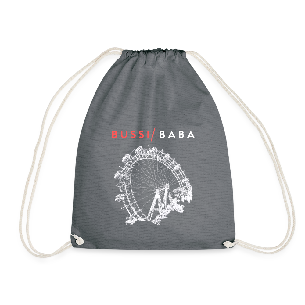 Bussi Baba korallenrot - Wiener Riesenrad in weiß, Gym Bag - Turnsackerl (dt. Turnbeutel) - Grau