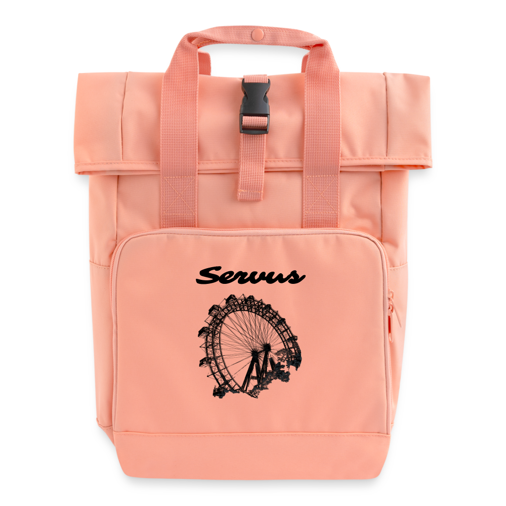 Servus (dt. Hallo) & Wiener Riesenrad in schwarz, Rucksack mit Tragerl (dt. Griffen zum Tragen) - Chintzrosa