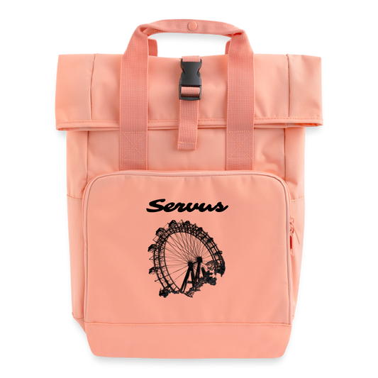 Servus (dt. Hallo) & Wiener Riesenrad in schwarz, Rucksack mit Tragerl (dt. Griffen zum Tragen) - Chintzrosa