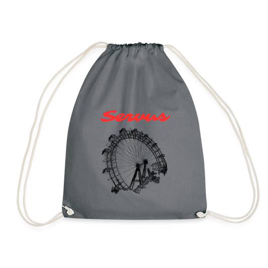 Servus (dt. Hallo) in rot & Wiener Riesenrad in schwarz, Gym/ Beach Bag - Turnsackerl (dt. Turnbeutel) - Grau