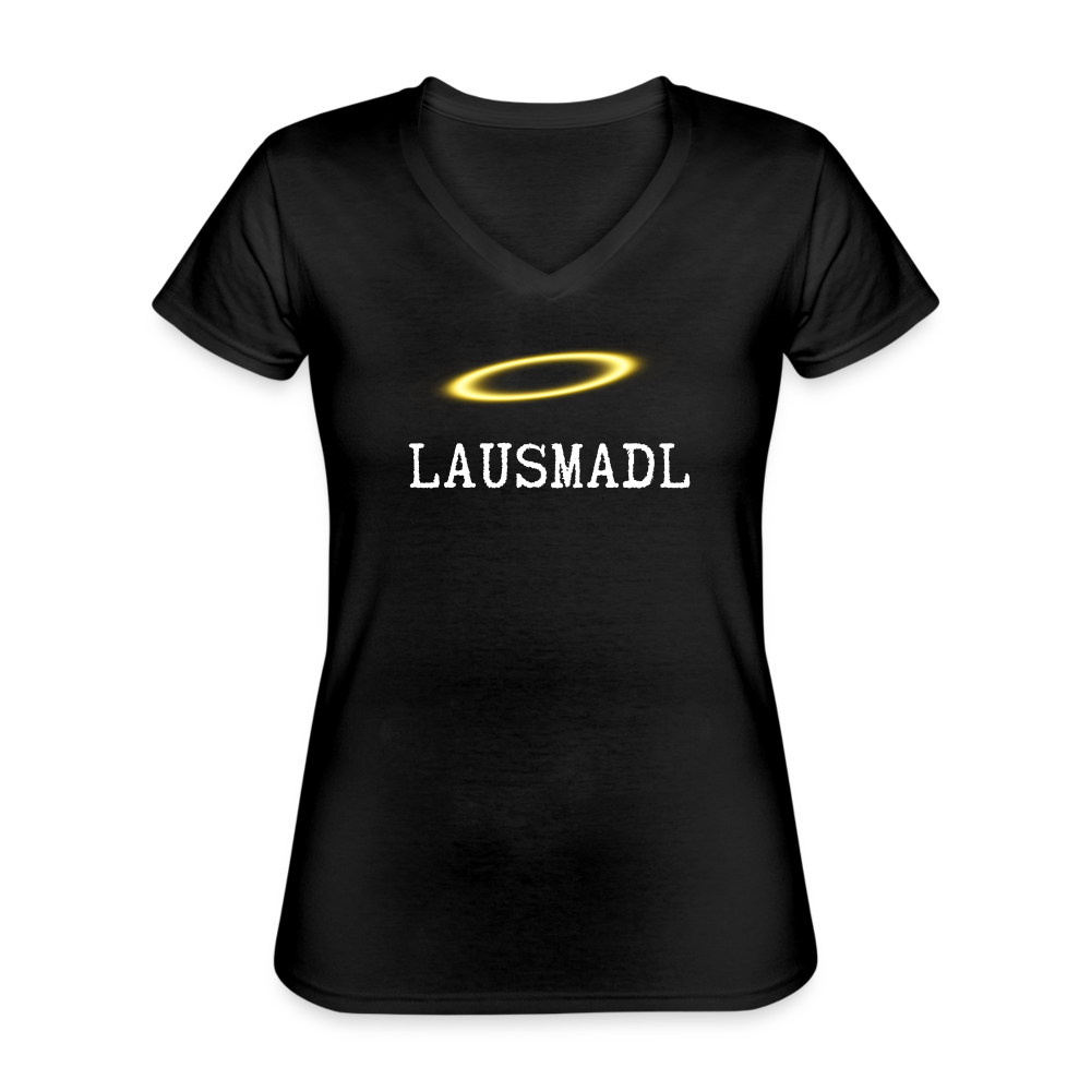 Lausmadl, bayerisches und österreichisches Lausmädchen oder Lausmensch, Klassisches Frauen T-Shirt mit V-Ausschnitt - Schwarz