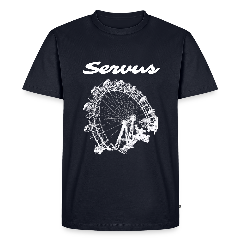 Servus (dt. Hallo) und Wiener Riesenrad in weiß, Männer Premium T-Shirt - Navy