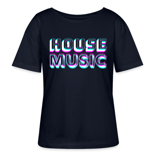 HOUSE MUSIC in white, Women Relaxed Fit Organic Cotton Premium T-Shirt (Stanley/ Stella) - Navy