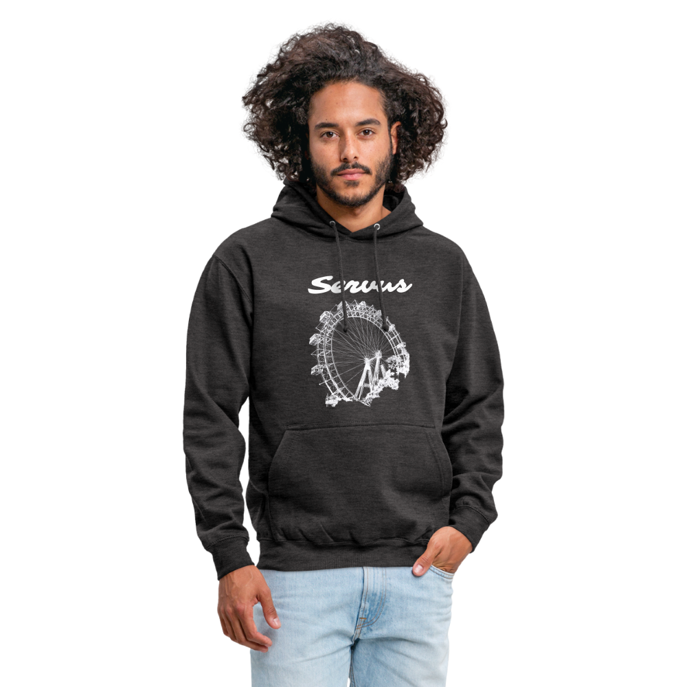 Servus (dt. Hallo) und Wiener Riesenrad in weiß, Hoodie - Anthrazit