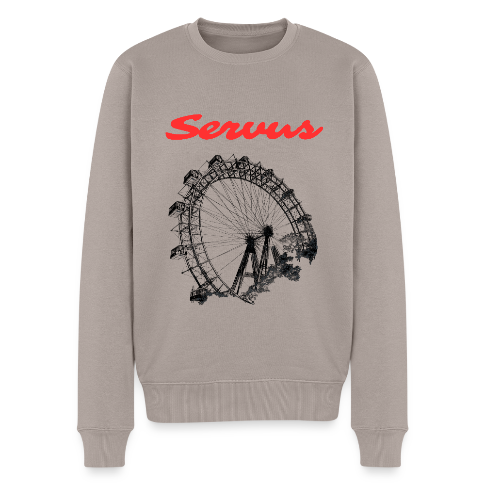 Servus (dt. Hallo) in rot & Wiener Riesenrad in schwarz, Männer Premium Pullover - Taupe