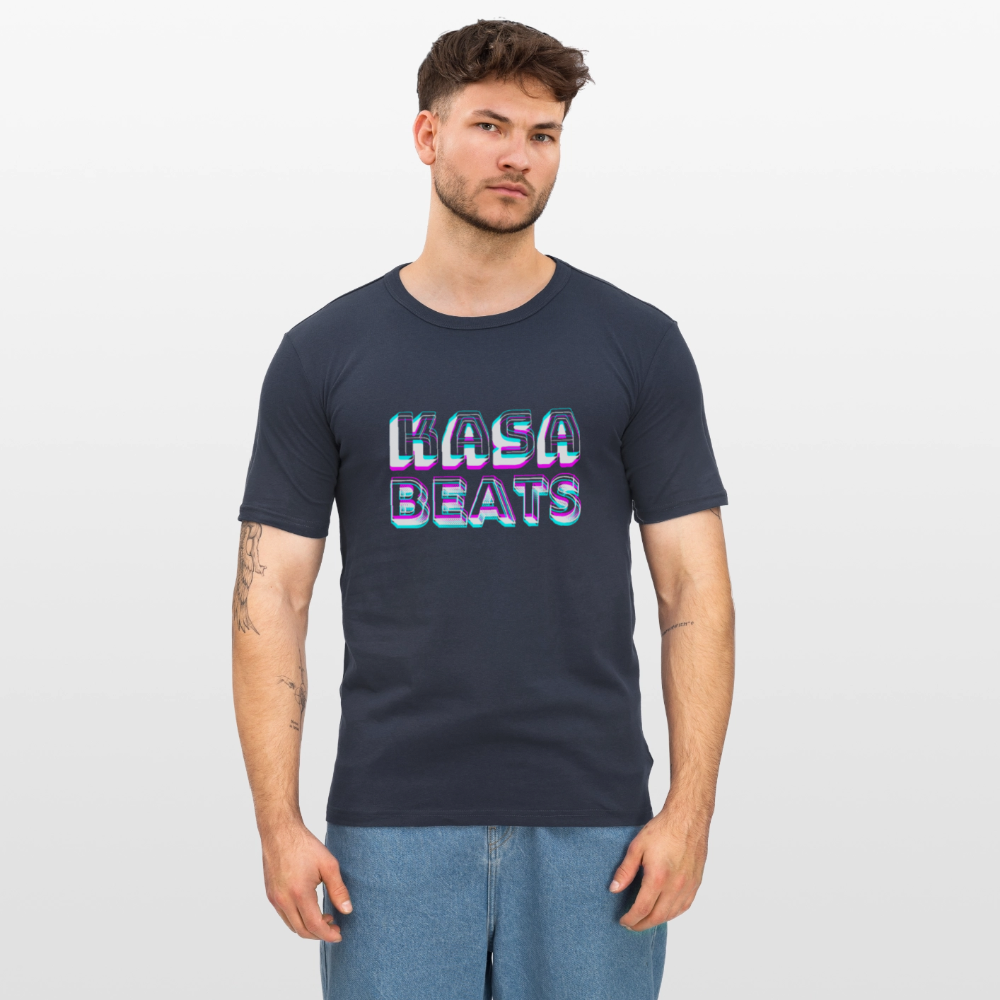 KASA BEATS - funky 3D letters, Men Slim Fit T-Shirt - Navy