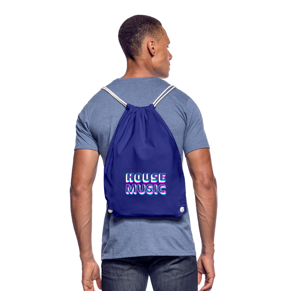 HOUSE MUSIC, funky 3D letters, Little Backpack/ Gym Bag - Turnsackerl (dt. Turnbeutel) - Königsblau