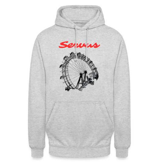 Servus (dt. Hallo) in rot & Wiener Riesenrad in schwarz, Hoodie/ Kapuzenpulli - Hellgrau meliert