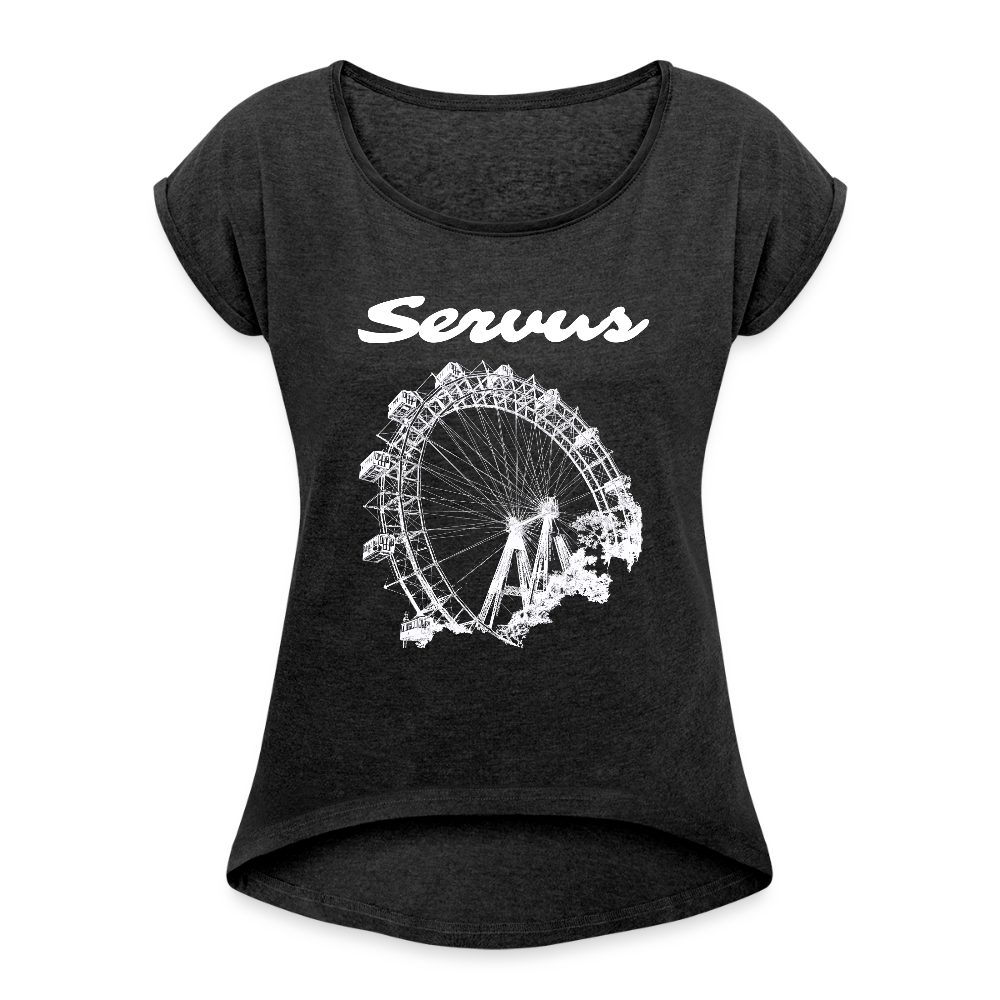 Servus (dt. Hallo) und Wiener Riesenrad in weiß, Lockeres Frauen T-Shirt - Schwarz meliert