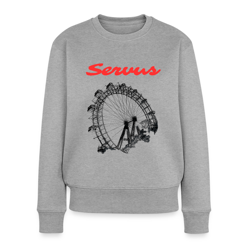 Servus (dt. Hallo) in rot & Wiener Riesenrad in schwarz, Frauen Premium Pullover - Grau meliert