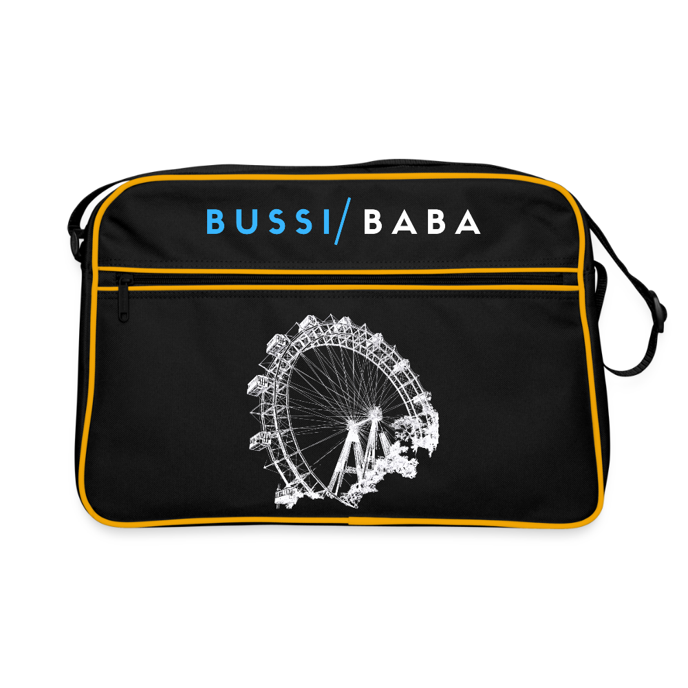 Bussi Baba hellblau - Wiener Riesenrad in weiß, Retro Tasche - Schwarz/Gold